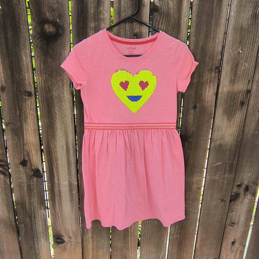 CAT & JACK | Girls Pink Emoji Heart Eyes Casual Dress XL
